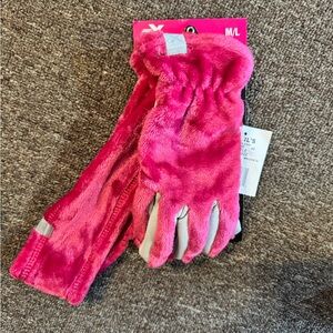 NWT dark pink girls gloves headband set